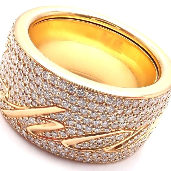 Chopard Chopardissimo 18k Yellow Gold Pave Diamond Signature Band Ring Box Paper - Picture 8 of 10
